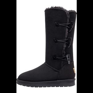 12” Tall Mid Calf Winter Boots for Women Faux Fur Snow Boot 3-Button Suede